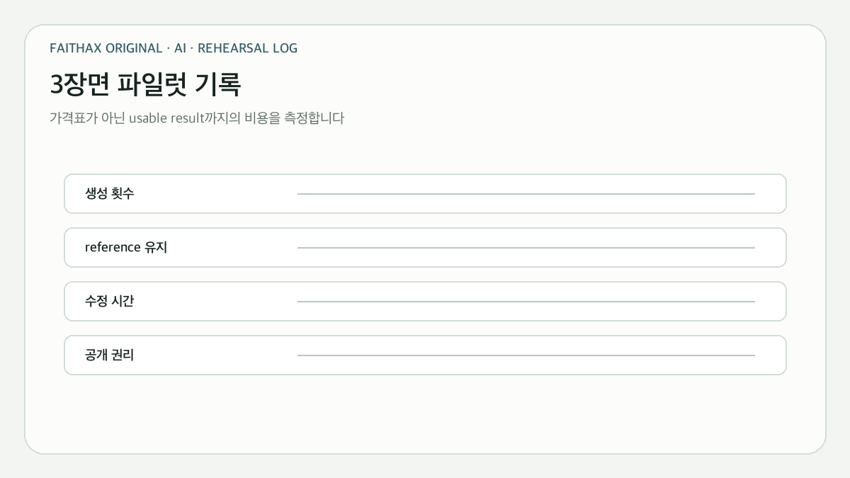 세 장면 파일럿으로 usable result까지의 실제 비용을 기록하는 방법