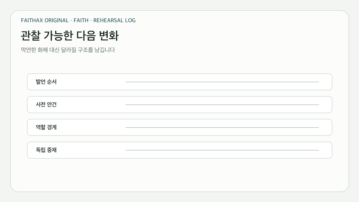 발언 순서·사전 안건·역할 경계처럼 관찰 가능한 변화